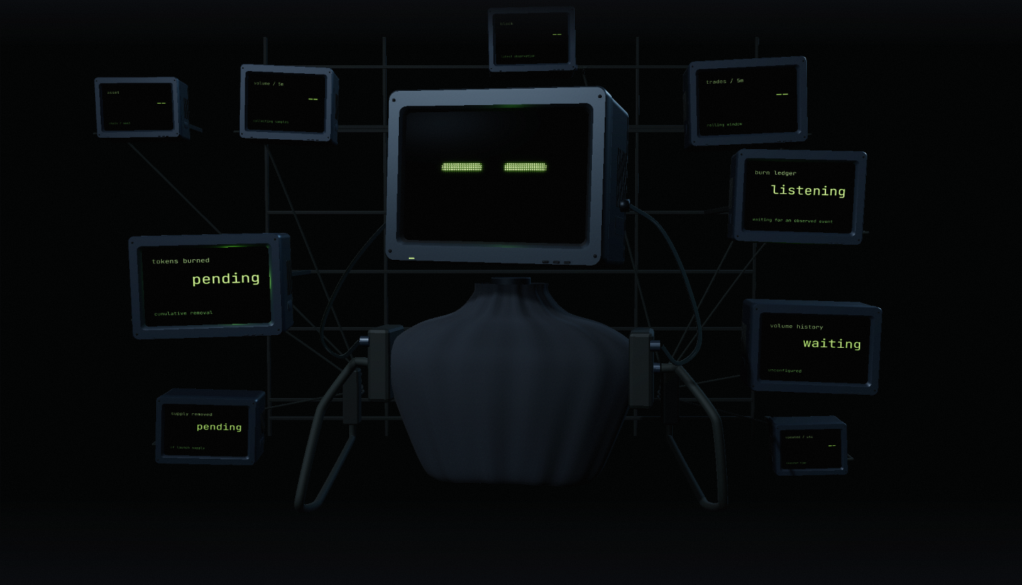 offair, a crt character connected by cables to nine data displays